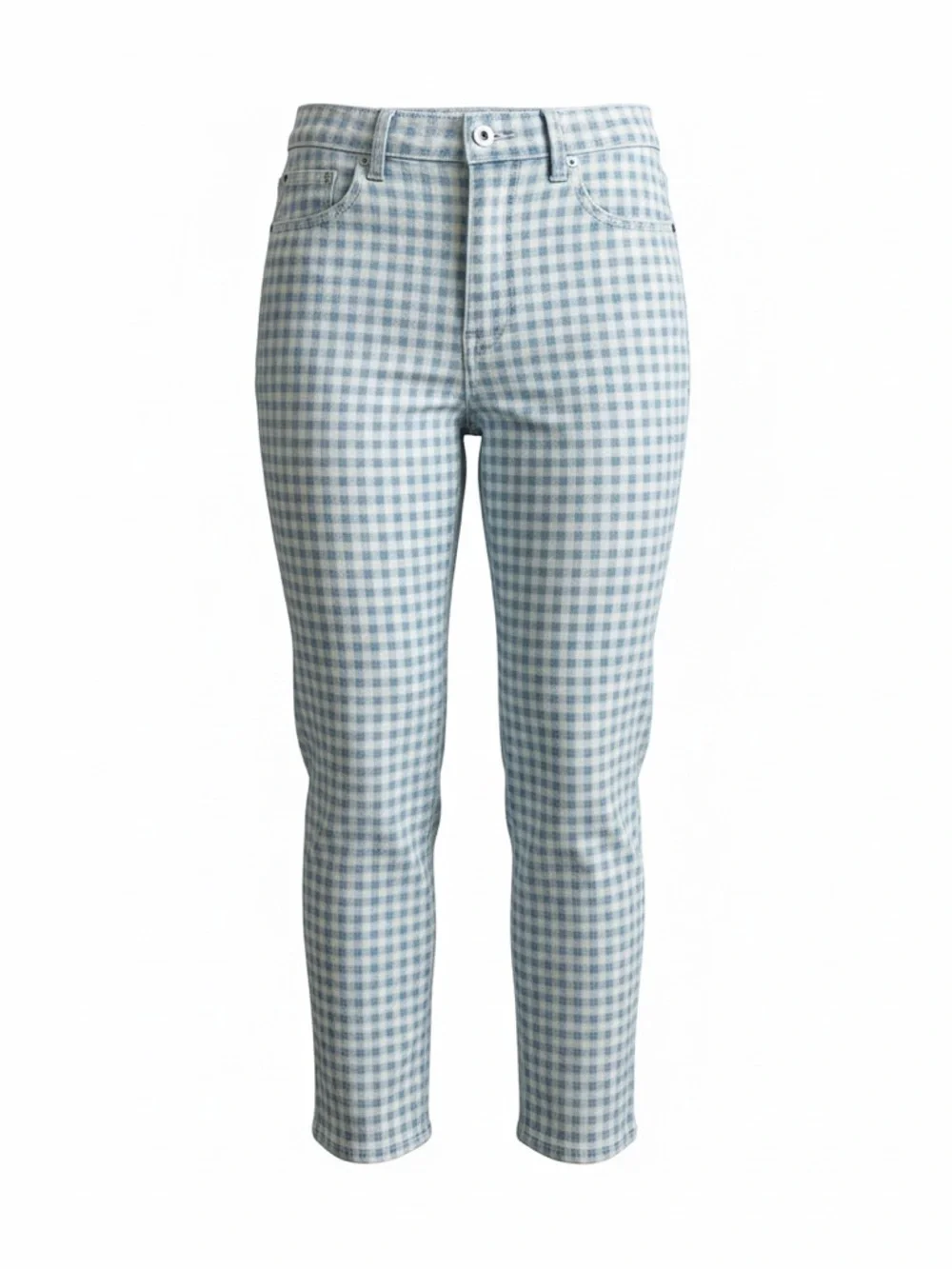 NYDJ Women’s Sz 8 Blue Gingham High Rise Karen Capri Denim Jeans Stretch - Picture 2 of 16